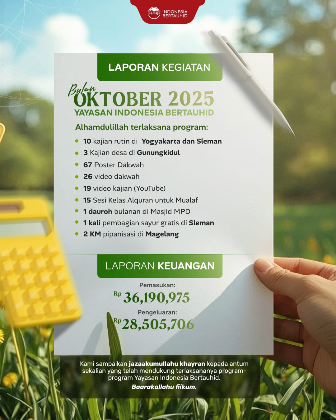 Laporan Kegiatan Yayasan Indonesia Bertauhid Bulan Oktober 2025